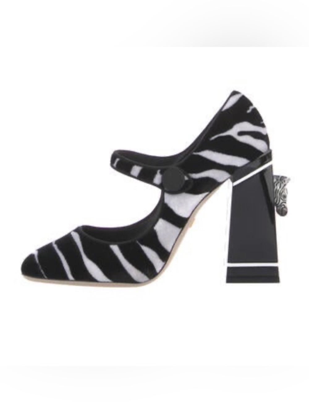 Dolce & Gabbana Black and White Zebra Print Mary Jane Block Heels
